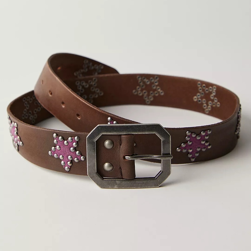 Free People Brown Studded Leather Belt NWT